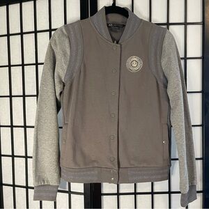 Armani Exchange Gray and Silver Embroidered Varsity Jacket M